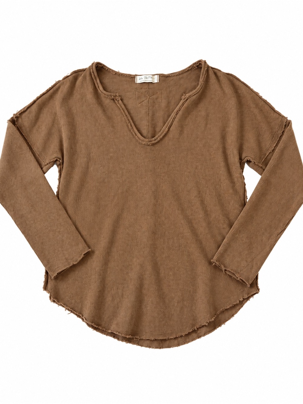 Free People Rustic Brown Raw-Edge Long Sleeve Tee
